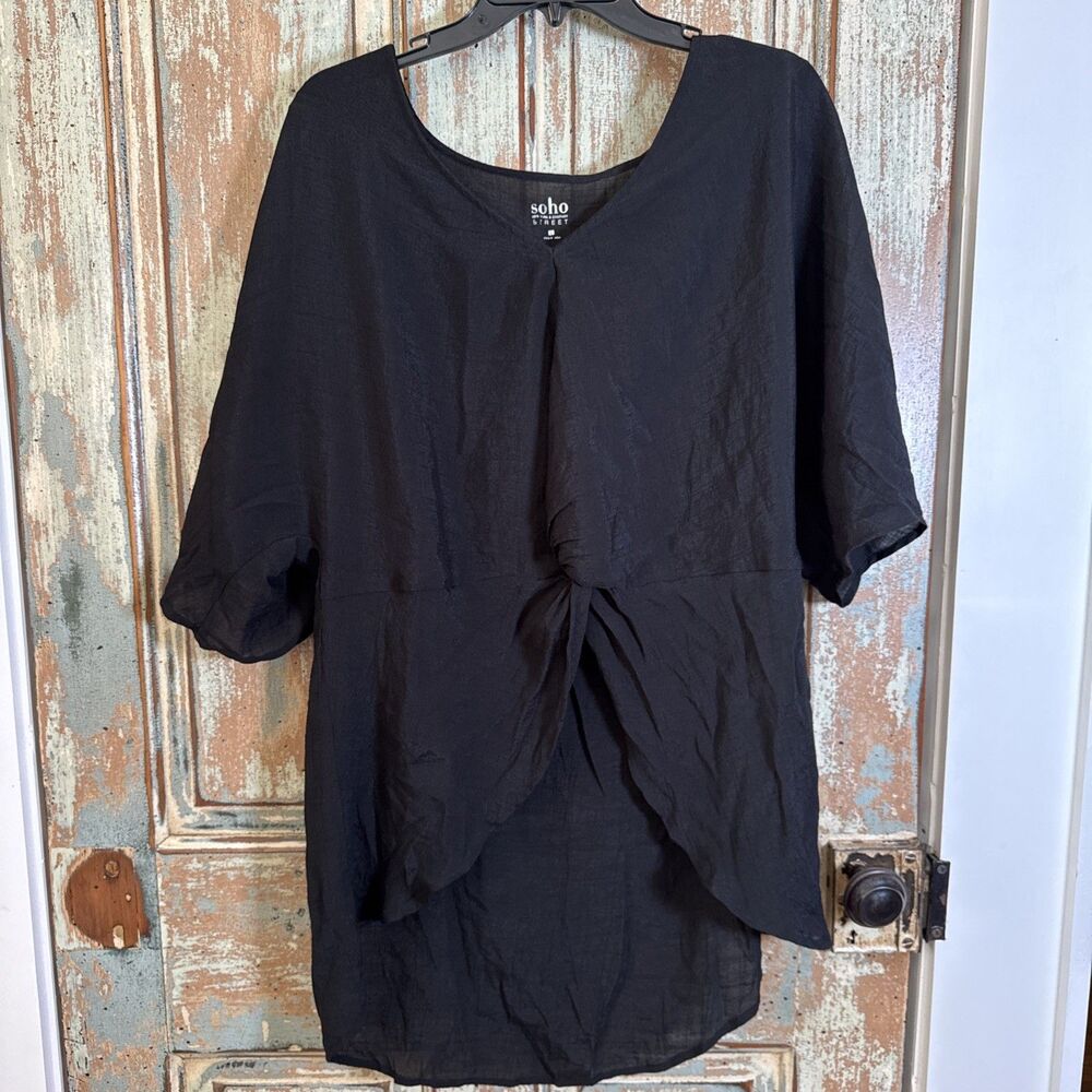 Soho NY & Company Street Women’s L Black Lightweight Hi Lo Blouse 3/4 Sleeves